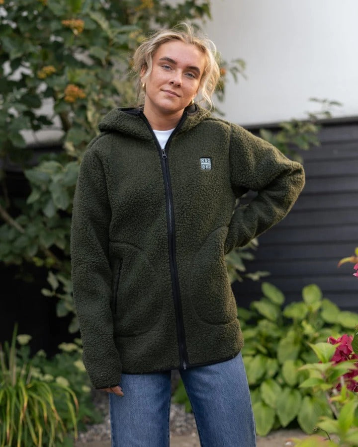 Langli Hooded Pile Jacket - Army