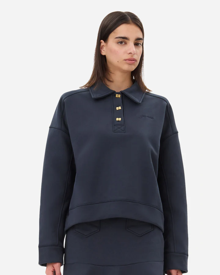 Heavy Fleece Drop Shoulder Polo Shirt - Sky Captain